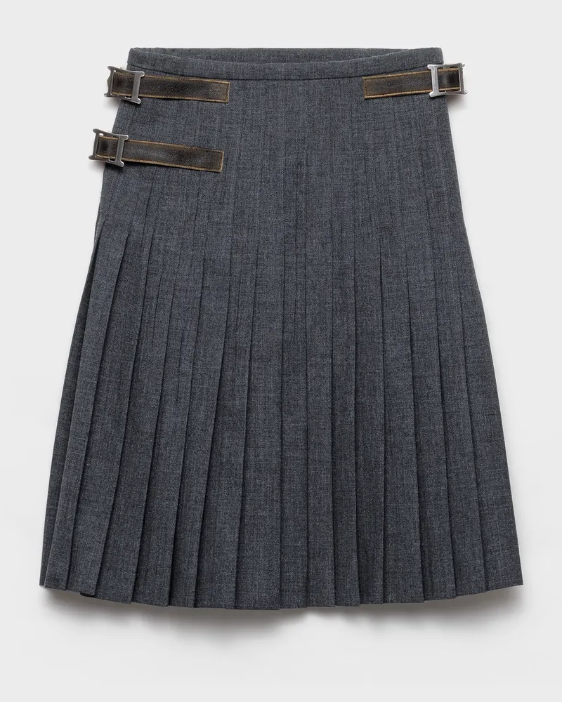 Prada Plissierter Rock aus Woll-Hopsack Schiefergrau