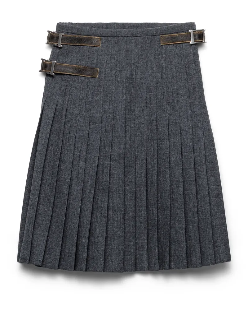 Prada Plissierter Rock Aus Woll-hopsack, Damen, Schiefergrau, Größe Schiefergrau