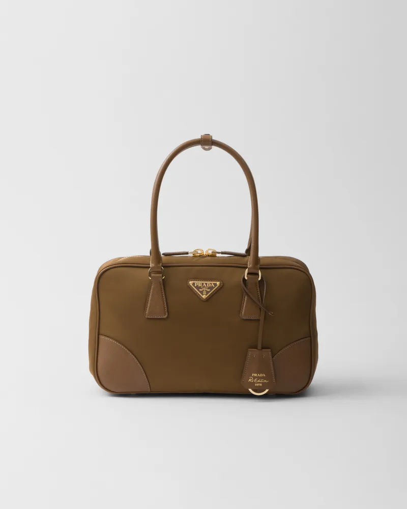 Prada Mittelgroße  Re-Edition 1978 Tasche mit zwei Griffen aus Re-Nylon und Saffiano-Leder Korkbeige