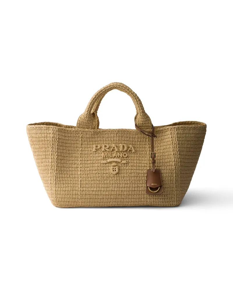Prada Große Gehäkelte Tote Bag Mit Details Aus Leder, Damen, Natur Natur