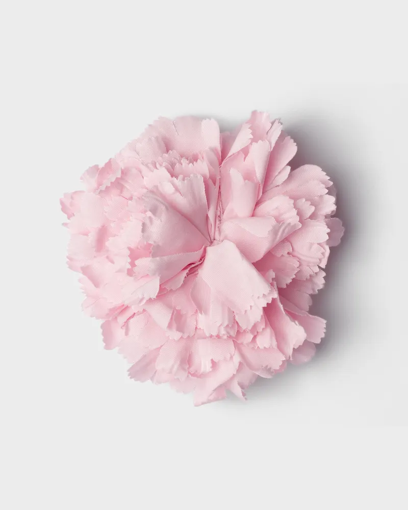 Prada Blumenbrosche aus Metall und Popeline Rosa
