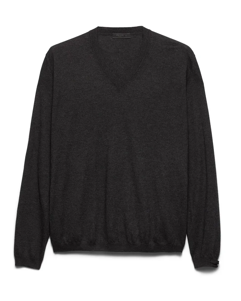 Prada Pullover Aus Seide Und Kaschmir Mit V-ausschnitt, Herren, Anthrazitgrau, Größe Anthrazitgrau