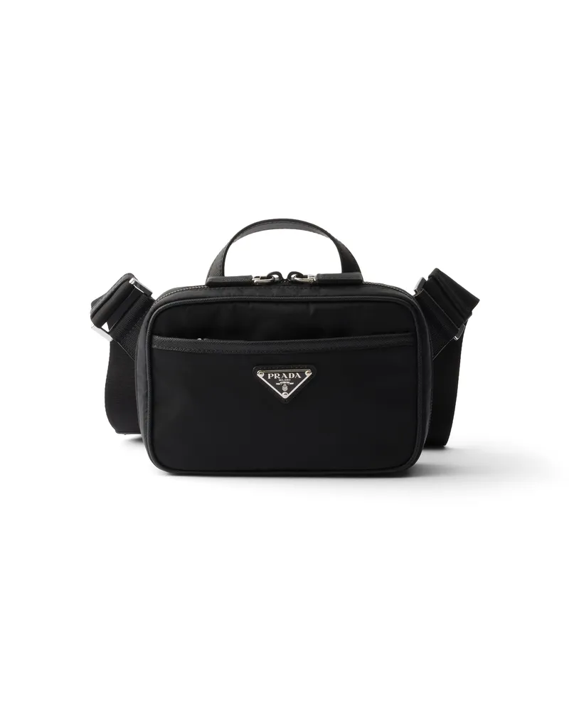 Prada Schultertasche Aus Re-nylon Und Saffiano-leder, Herren, Schwarz Schwarz