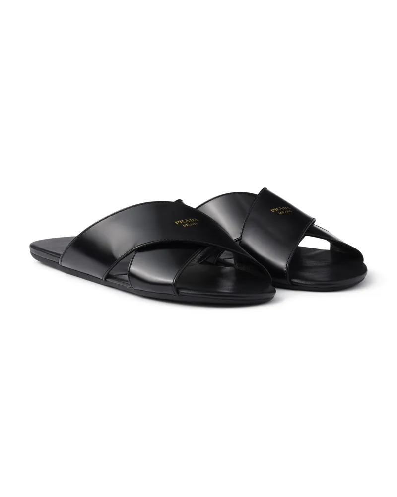 Prada Pantoletten Aus Gebürstetem Leder, Damen, Schwarz, Größe Schwarz