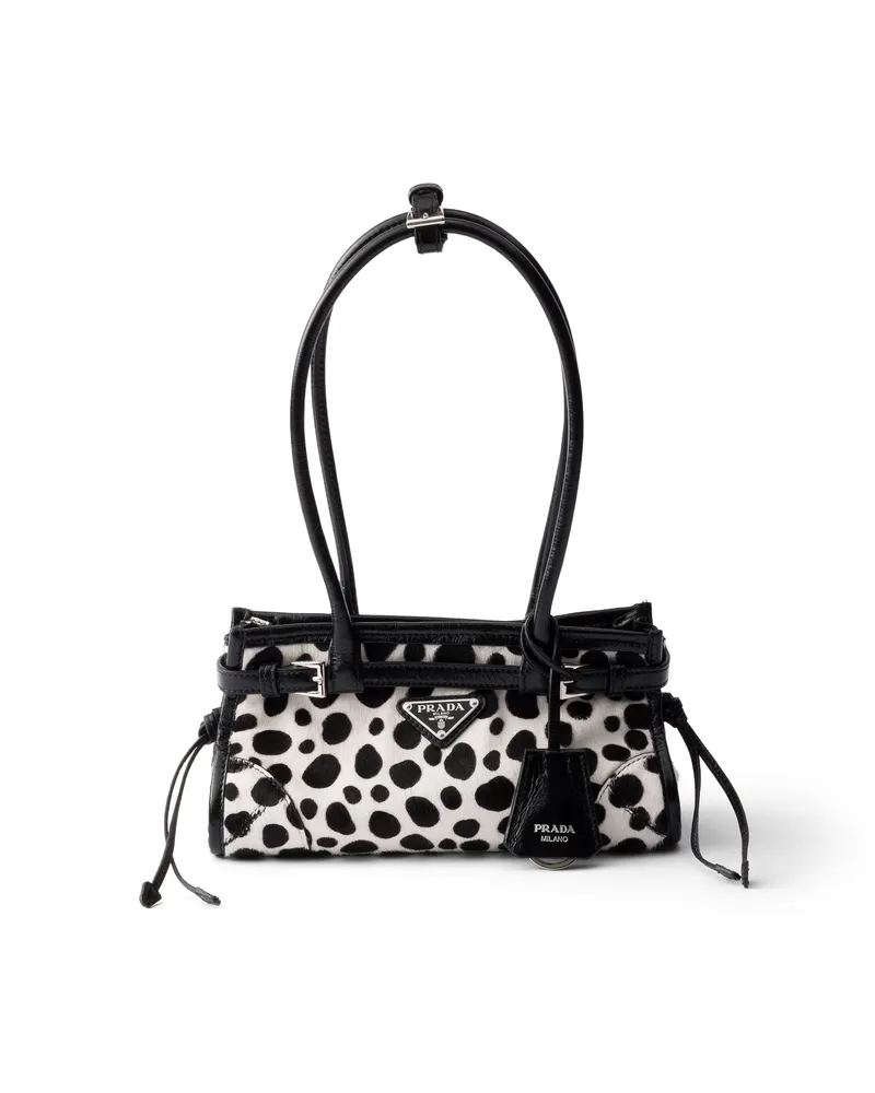 Prada Bonnie Small Printed Calf Hair And Leather Handbag, Damen, White/black White