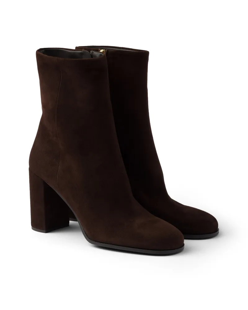 Prada Stiefeletten Aus Wildleder, Damen, Dunkelbraun, Größe Dunkelbraun