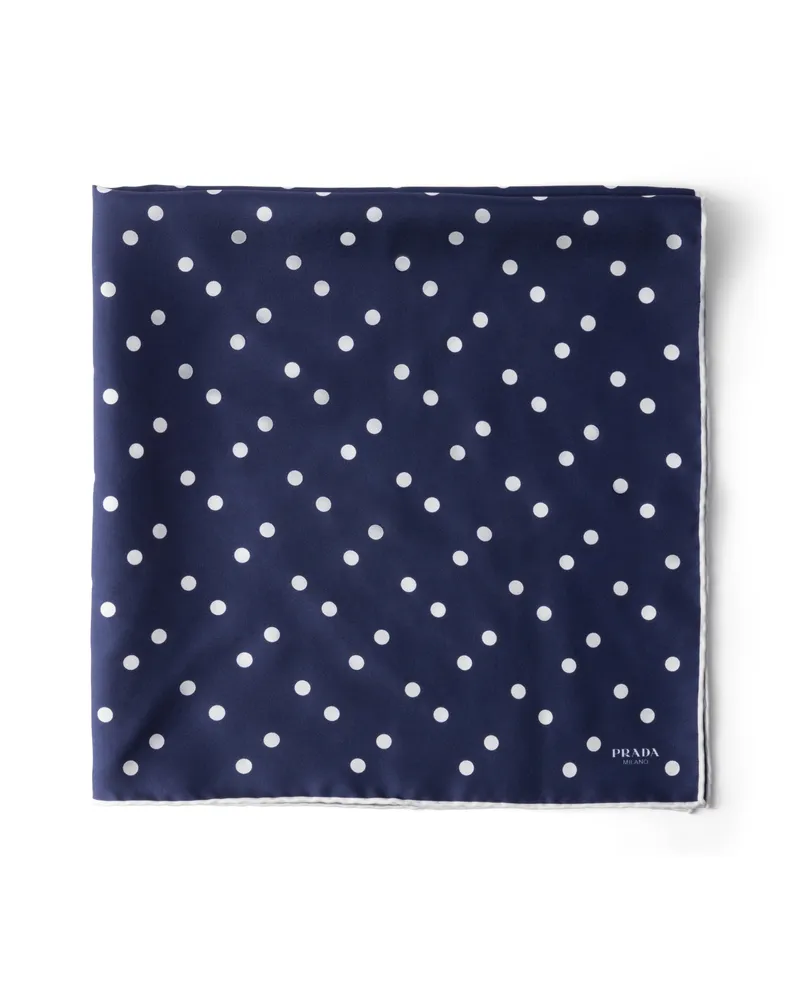 Prada Schal Aus Seidentwill Mit Print, 65 x 65, Damen, Blau/weiss Blau