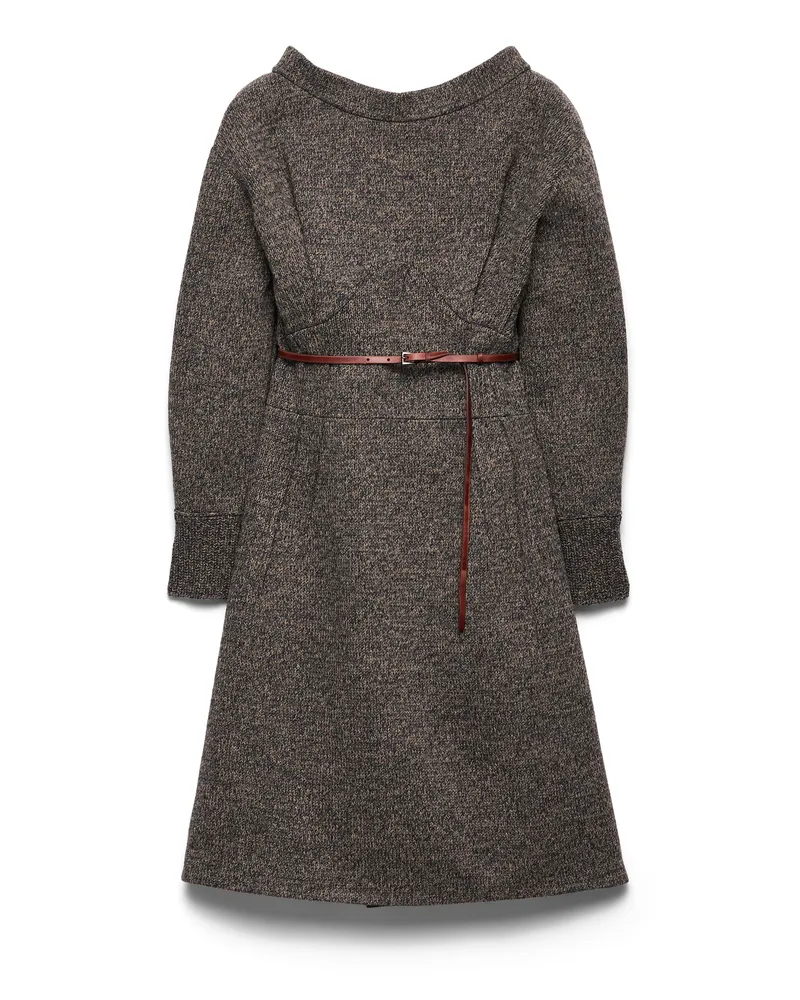Prada Mouliné-kleid Aus Wollgemisch, Damen, Schiefergrau/hanf, Größe Schiefergrau