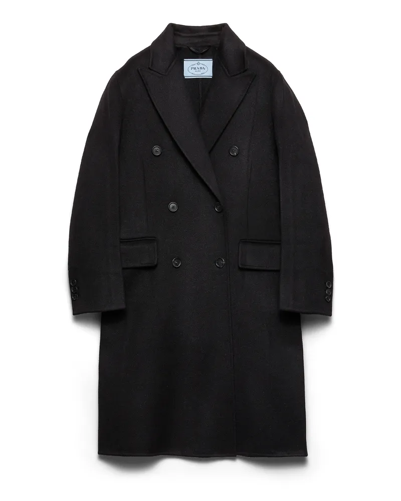 Prada Doppelreihiger Mantel Aus Doppel-kaschmirwolle, Damen, Schwarz, Größe Schwarz
