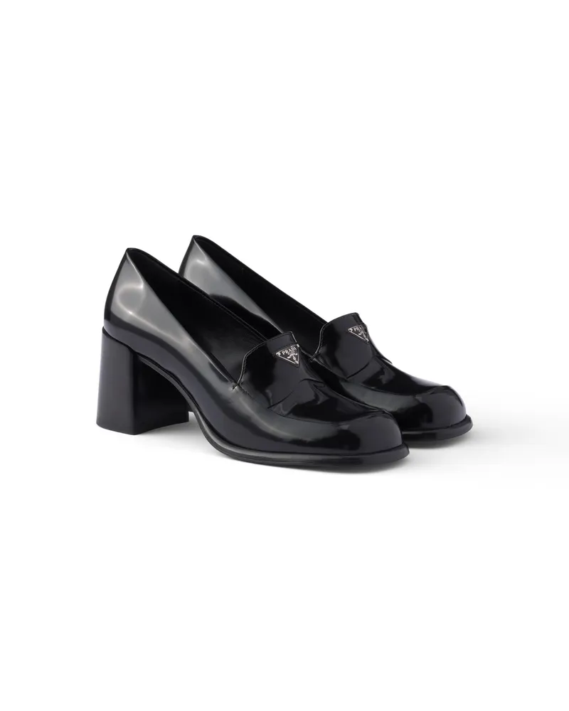 Prada Loafer Aus Gebürstetem Leder, Damen, Schwarz, Größe Schwarz