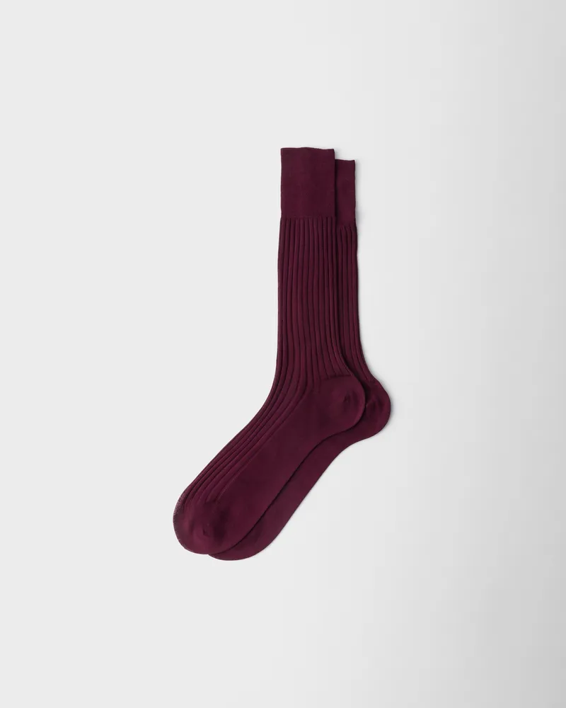 Prada Wadenlange Socken aus Baumwolle Burgunderrot