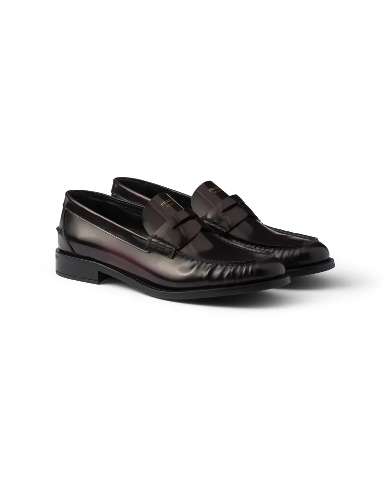 Prada Loafer Aus Gebürstetem Leder, Damen, Cordovan, Größe Cordovan
