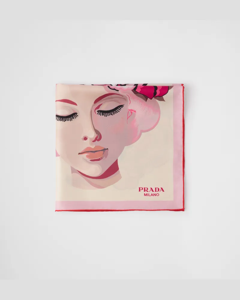 Prada Schal aus Seidentwill mit Print, 55 x 55 Alabasterrosa