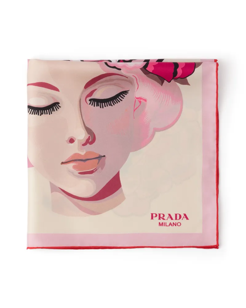 Prada Schal Aus Seidentwill Mit Print, 55 x 55, Damen, Alabasterrosa Alabasterrosa