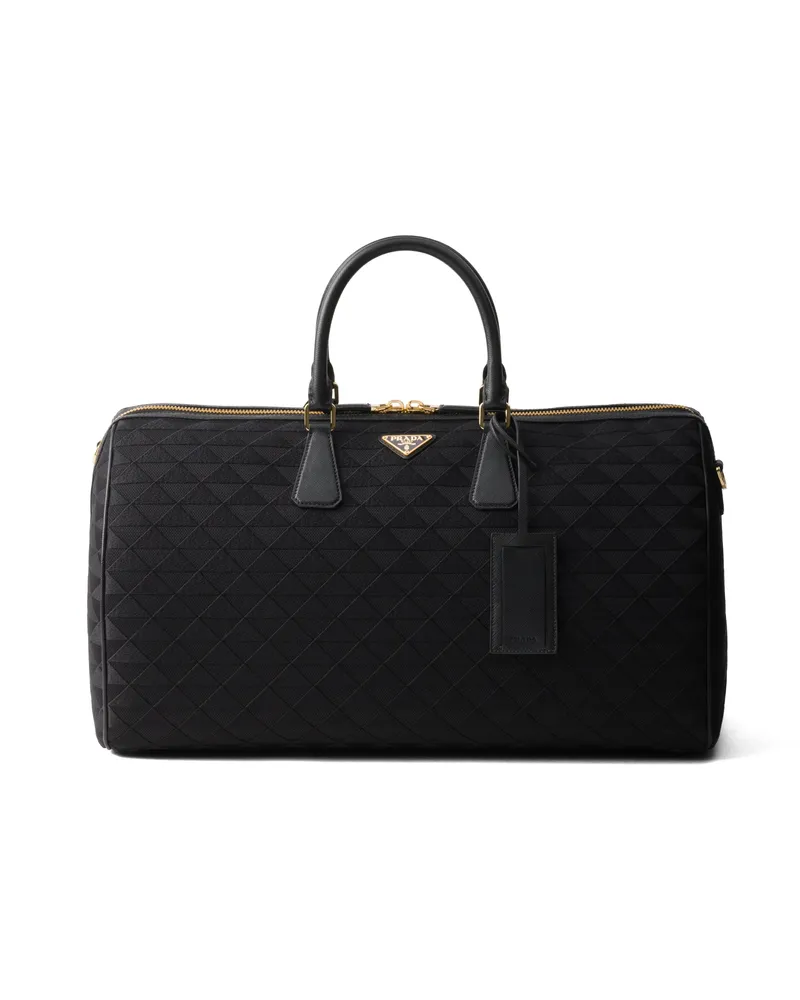 Prada Weekender Aus Besticktem Stoff, , Schwarz Schwarz