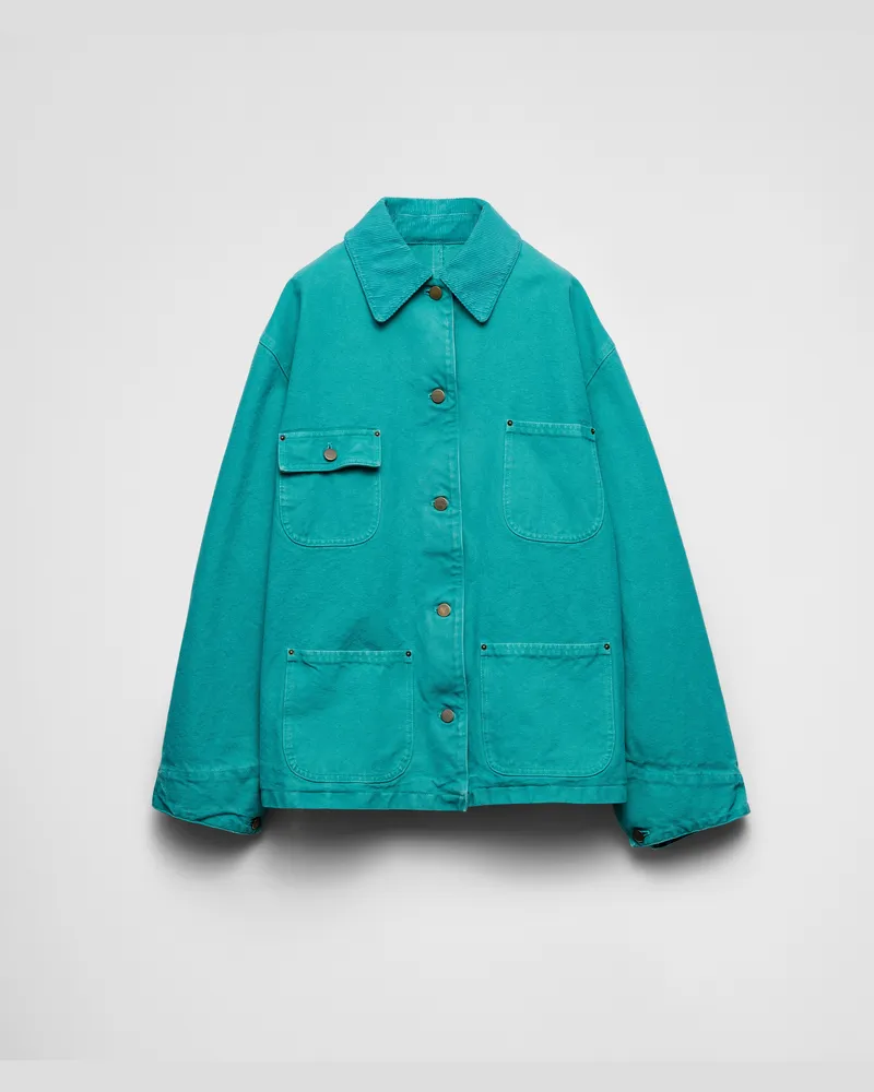Prada Truckerjacke aus Canvas Türkis