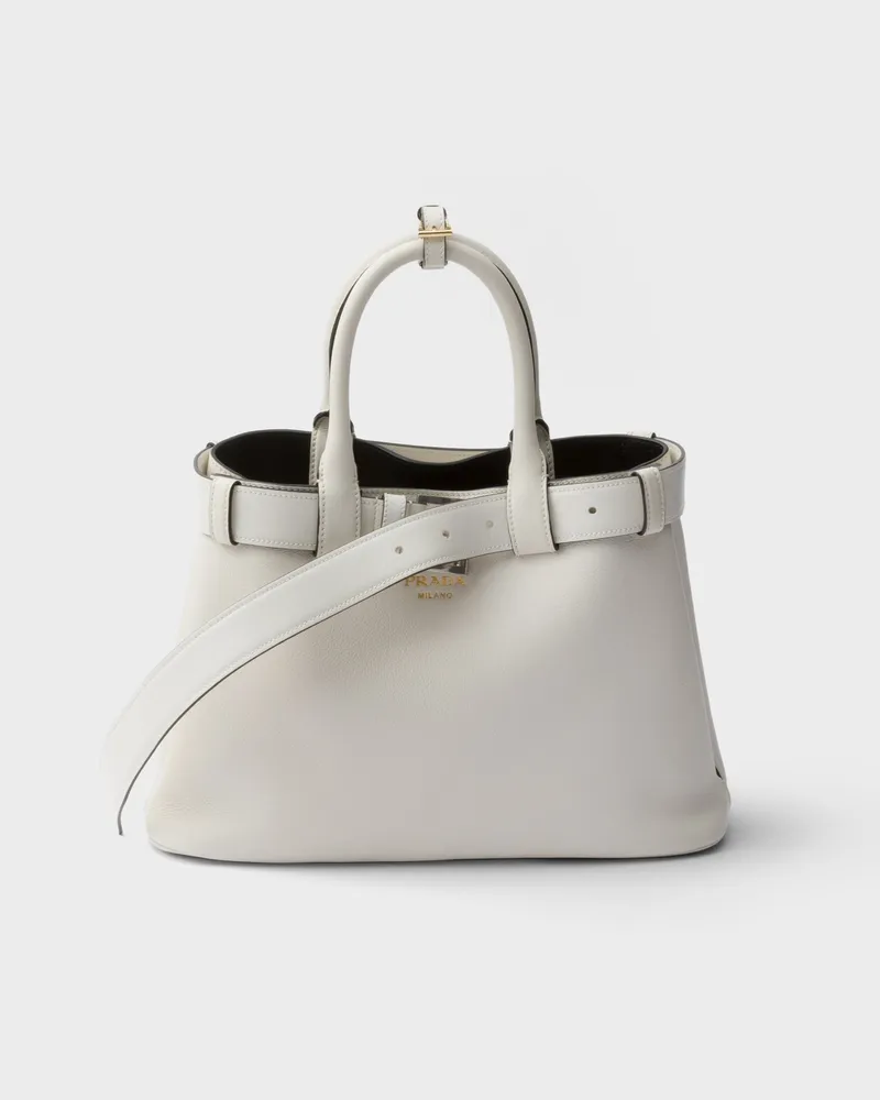 Prada Kleine  Buckle Handtasche aus Leder mit Gürtel White