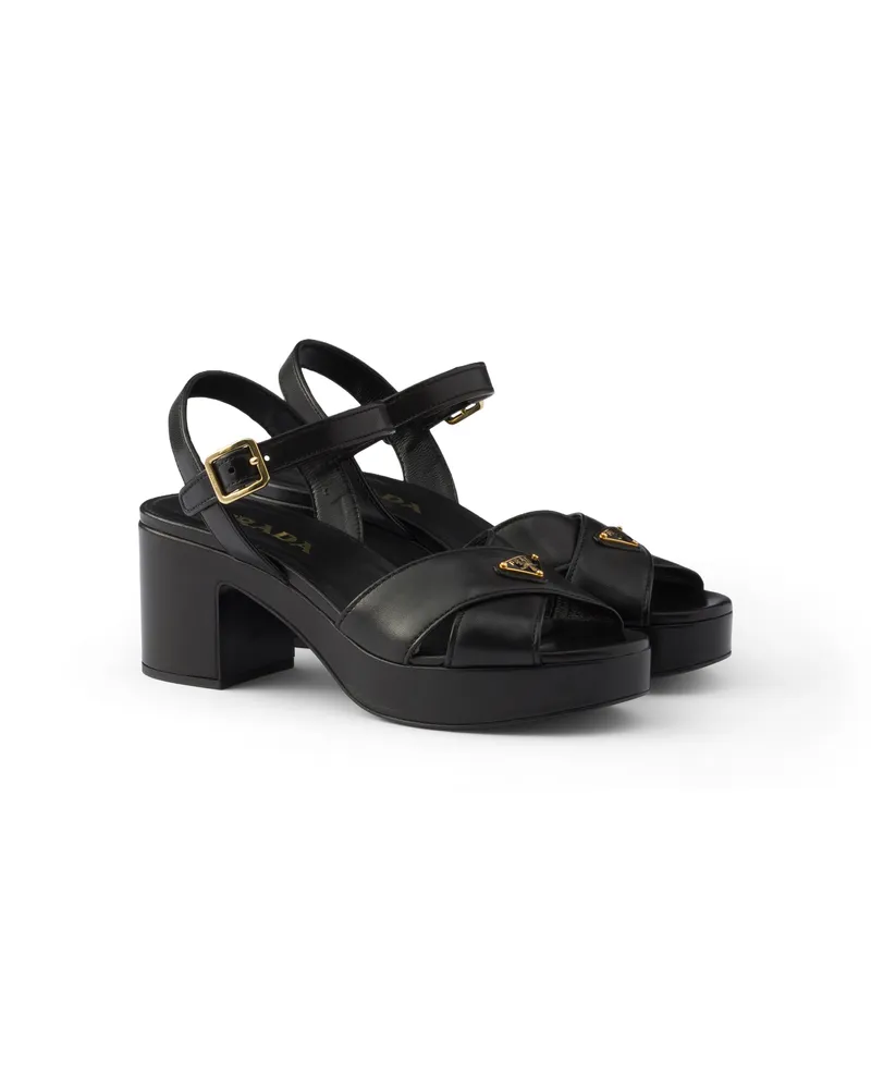 Prada Plateausandalen Aus Nappa-leder, Damen, Schwarz, Größe Schwarz