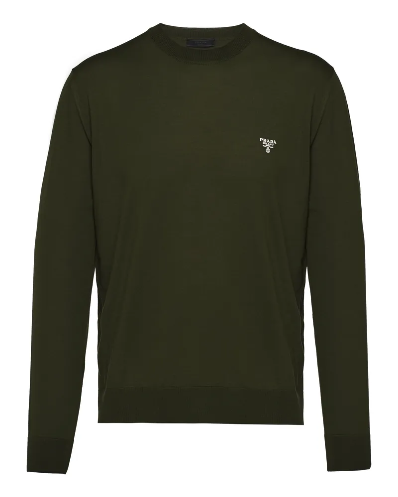 Prada Rundhalspullover Aus Superfeiner Wolle, Herren, Waldgrün, Größe Waldgrün