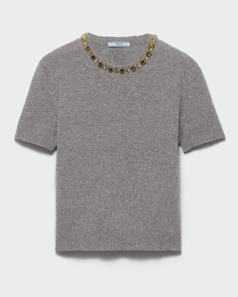Prada Rundhalspullover aus Wolle und Kaschmir Grau