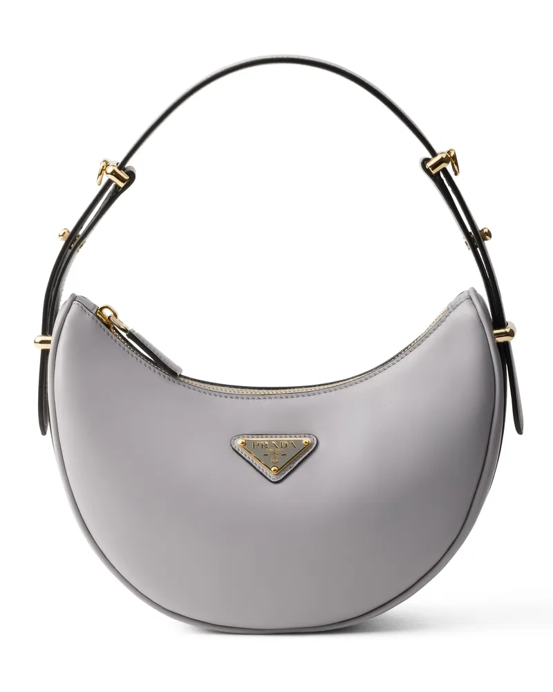 Prada Kleine  Arqué Schultertasche Aus Leder, Damen, Granitgrau Granitgrau
