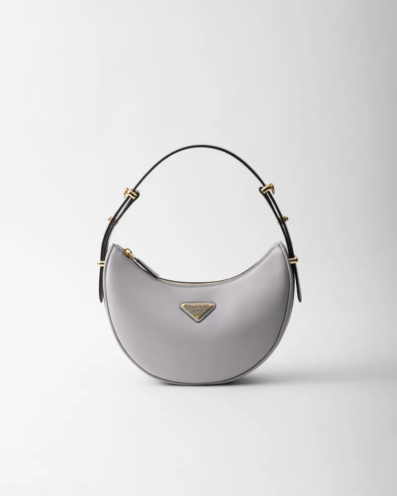 Prada Kleine  Arqué Schultertasche aus Leder Granitgrau