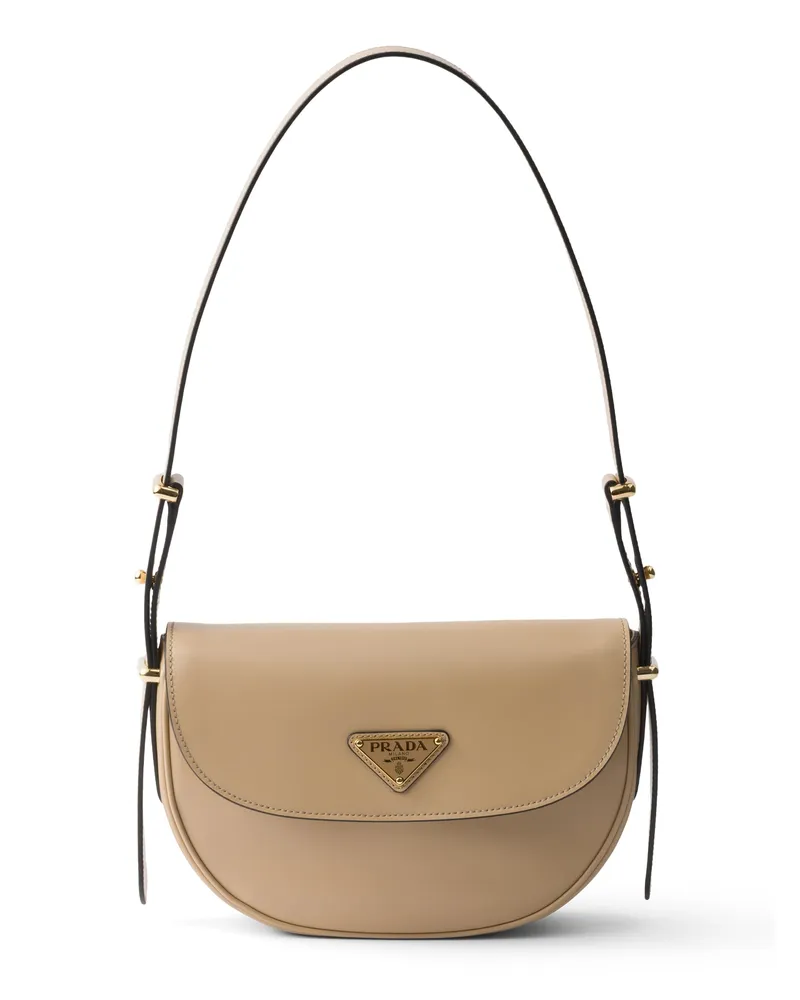 Prada Arqué Schultertasche Aus Leder Mit Klappe, Damen, Sand Sand