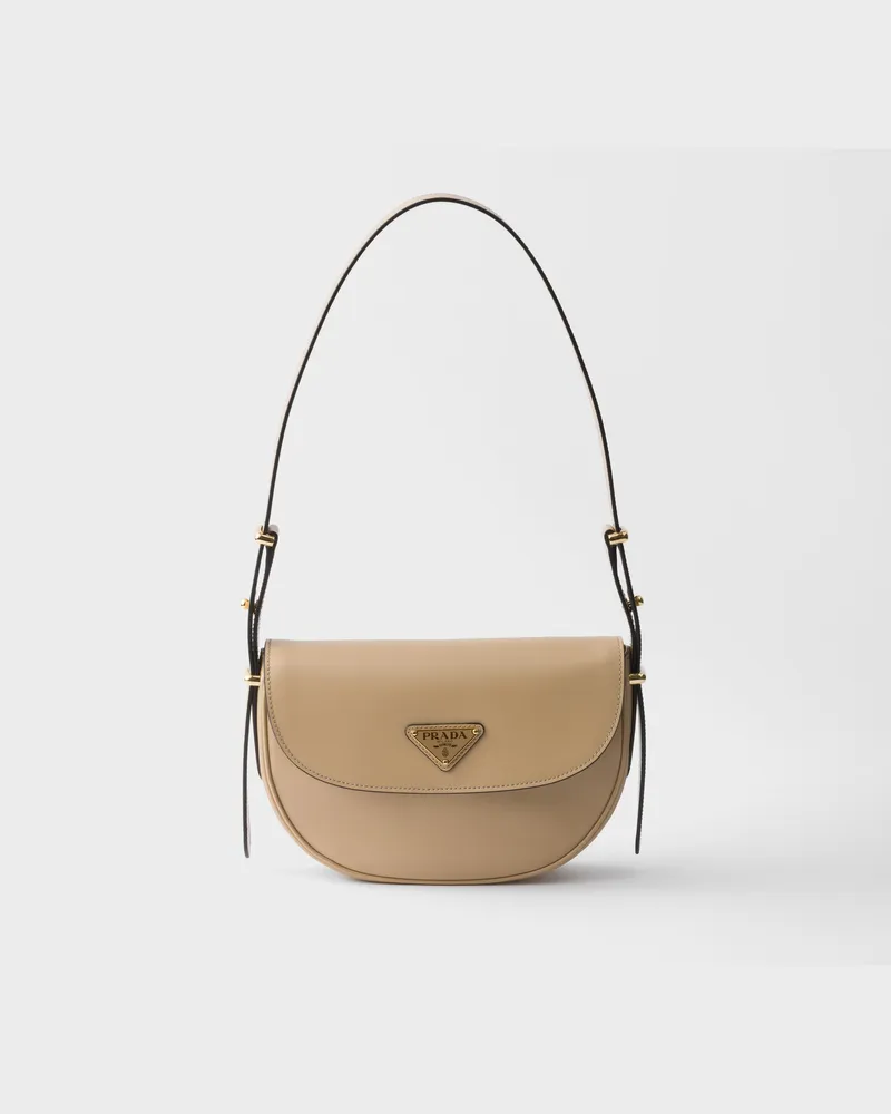 Prada Arqué Schultertasche aus Leder mit Klappe Sand