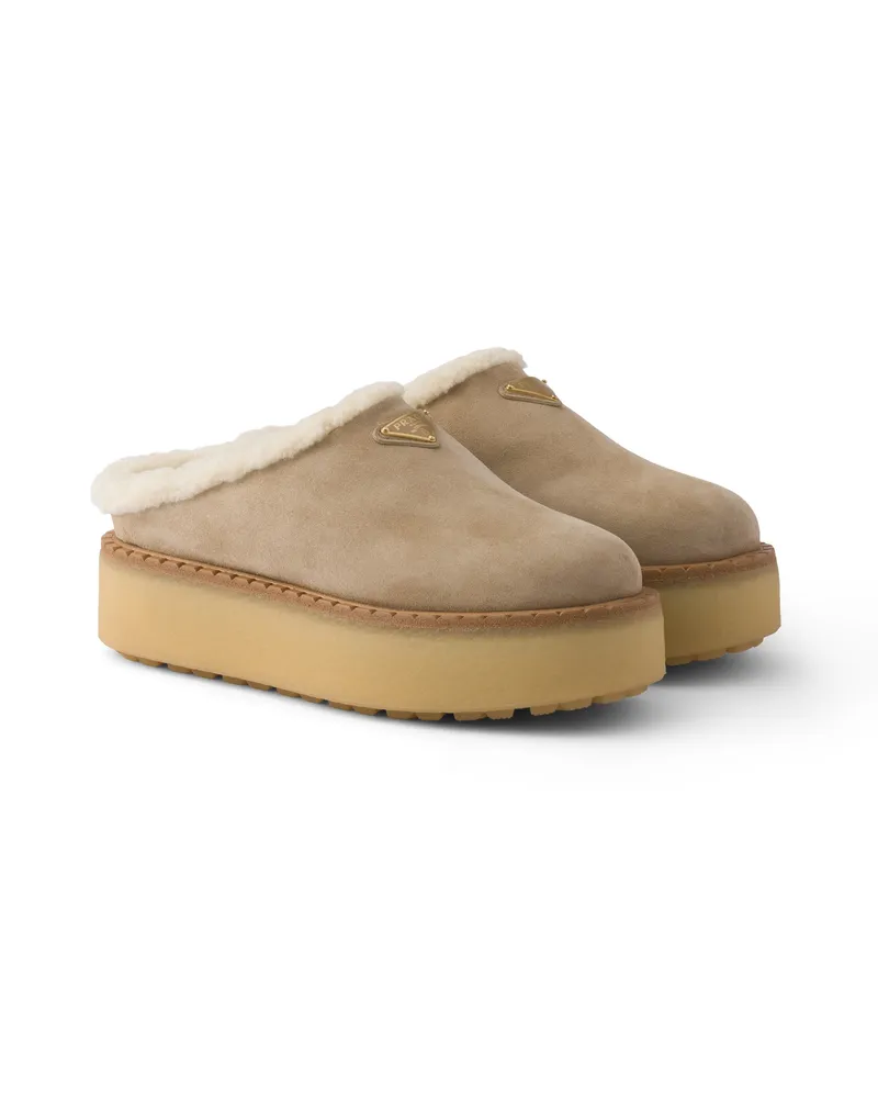 Prada Slipper Aus Wildleder, Damen, Wüstenbeige, Größe Wüstenbeige