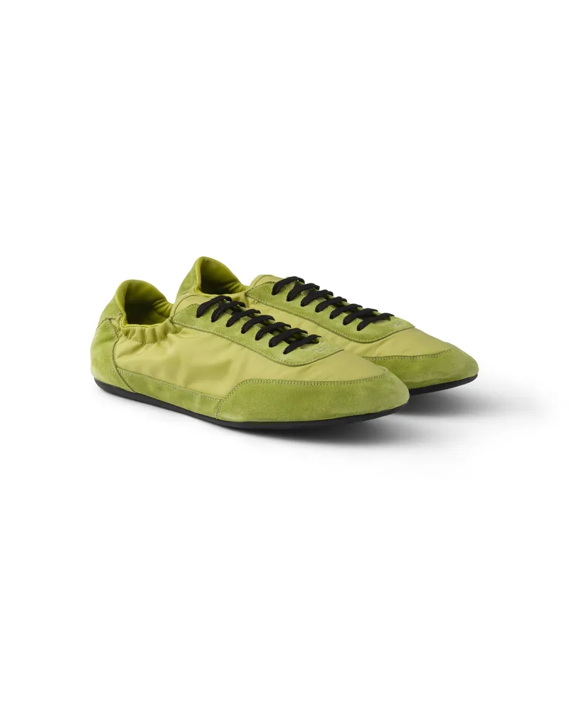 Prada Elastische Collapse Sneaker Aus Re-nylon Und Wildleder, Herren, Hellgrün, Größe 8 Hellgrün