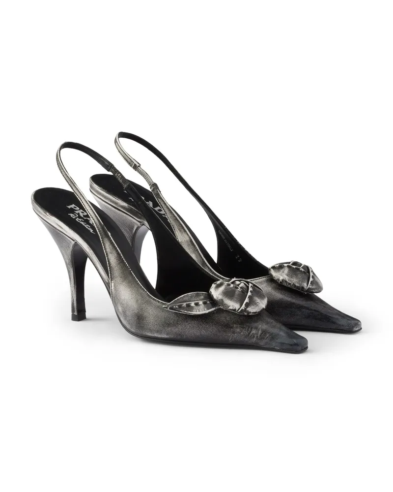 Prada Slingback-pumps Aus Leder, Damen, Weiss/schwarz, Größe Weiss