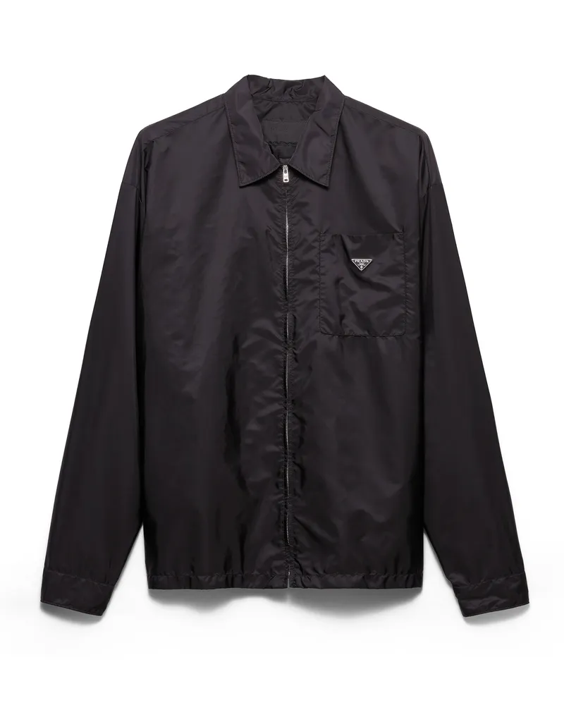Prada Reißverschlusshemd Aus Re-nylon, Herren, Schwarz, Größe Schwarz