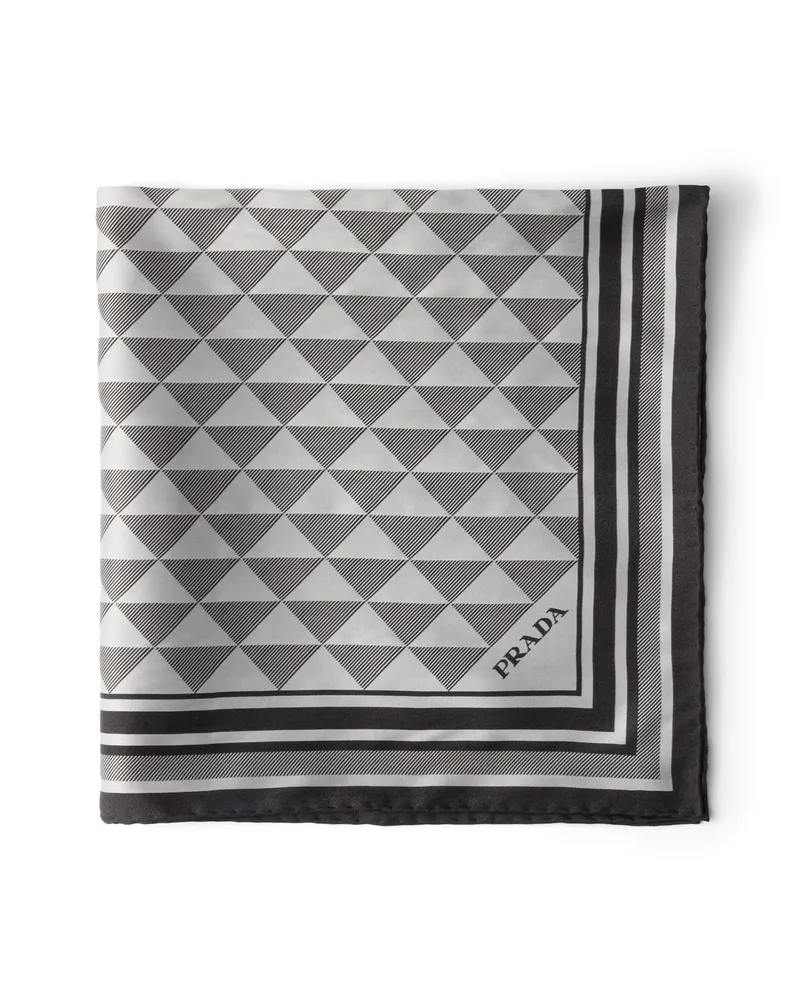 Prada Schal Aus Jacquard-seide 55x55, Damen, Schwarz Schwarz