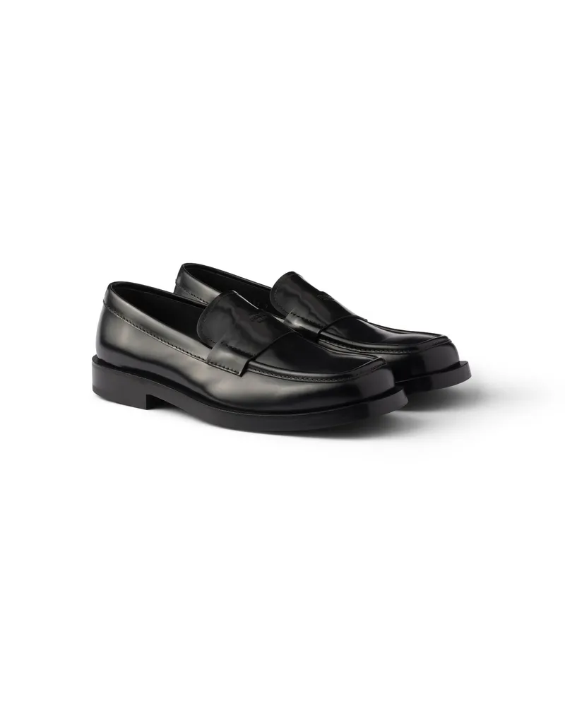 Prada Loafer Aus Gebürstetem Leder, Herren, Schwarz, Größe 11 Schwarz