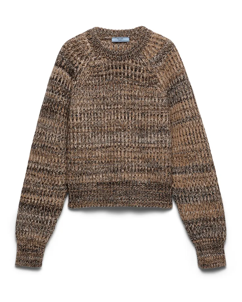 Prada Rundhalspullover Aus Wolle Und Kaschmir, Damen, Kamel/schwarz, Größe Kamel