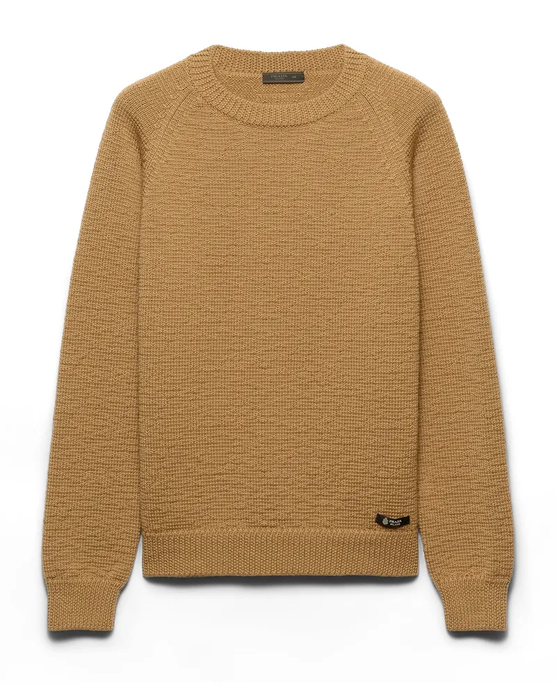 Prada Rundhalspullover Aus Wolle, Herren, Kamelbraun, Größe Kamelbraun