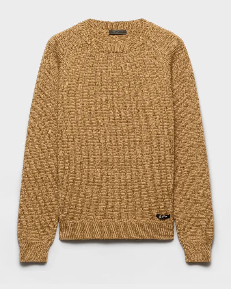 Prada Rundhalspullover aus Wolle Kamelbraun