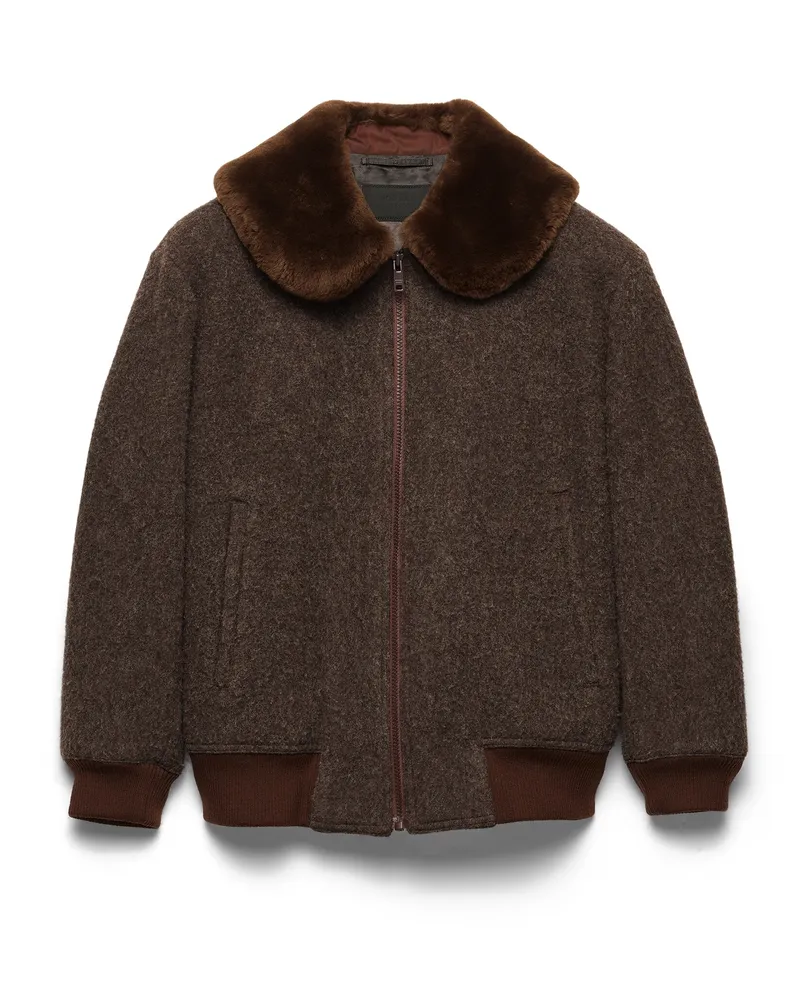 Prada Blousonjacke Aus Wolle Mit Lammfellkragen, Herren, Ebenholz, Größe Ebenholz