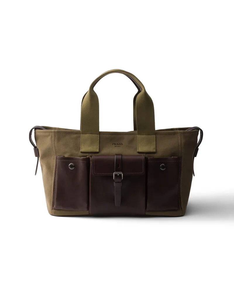 Prada Route Große Tote-bags Aus Canvas Und Leder, Damen, Militärgrün Militärgrün