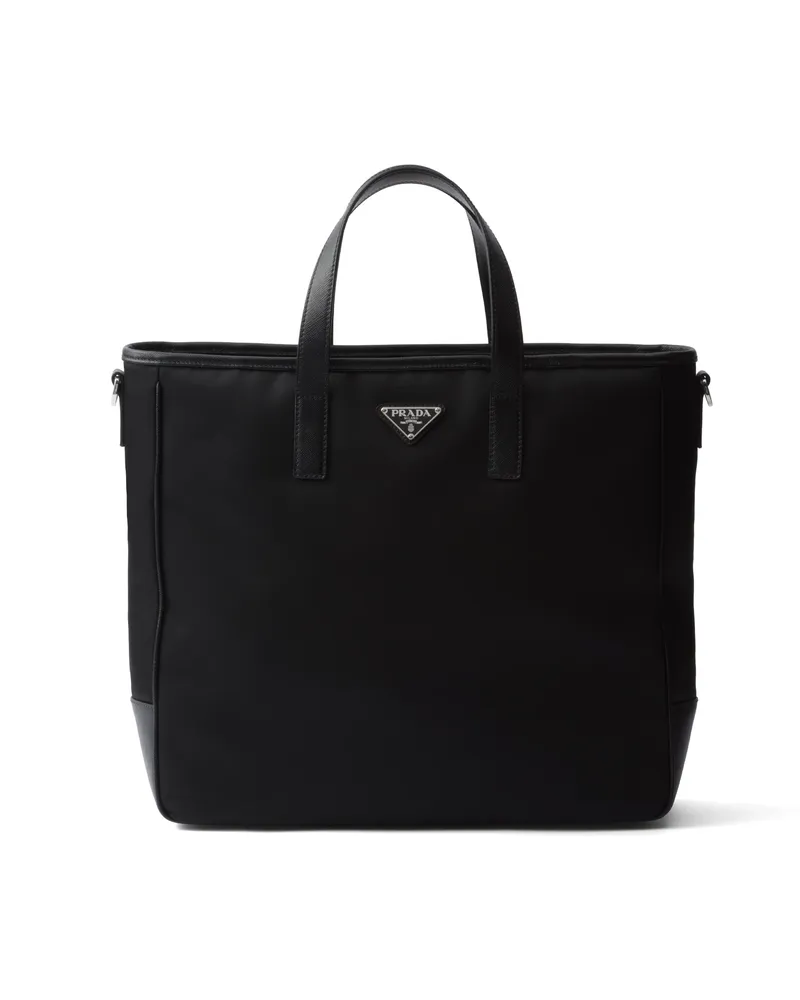 Prada Tote Bag Aus Re-nylon Und Saffiano-leder, Herren, Schwarz Schwarz