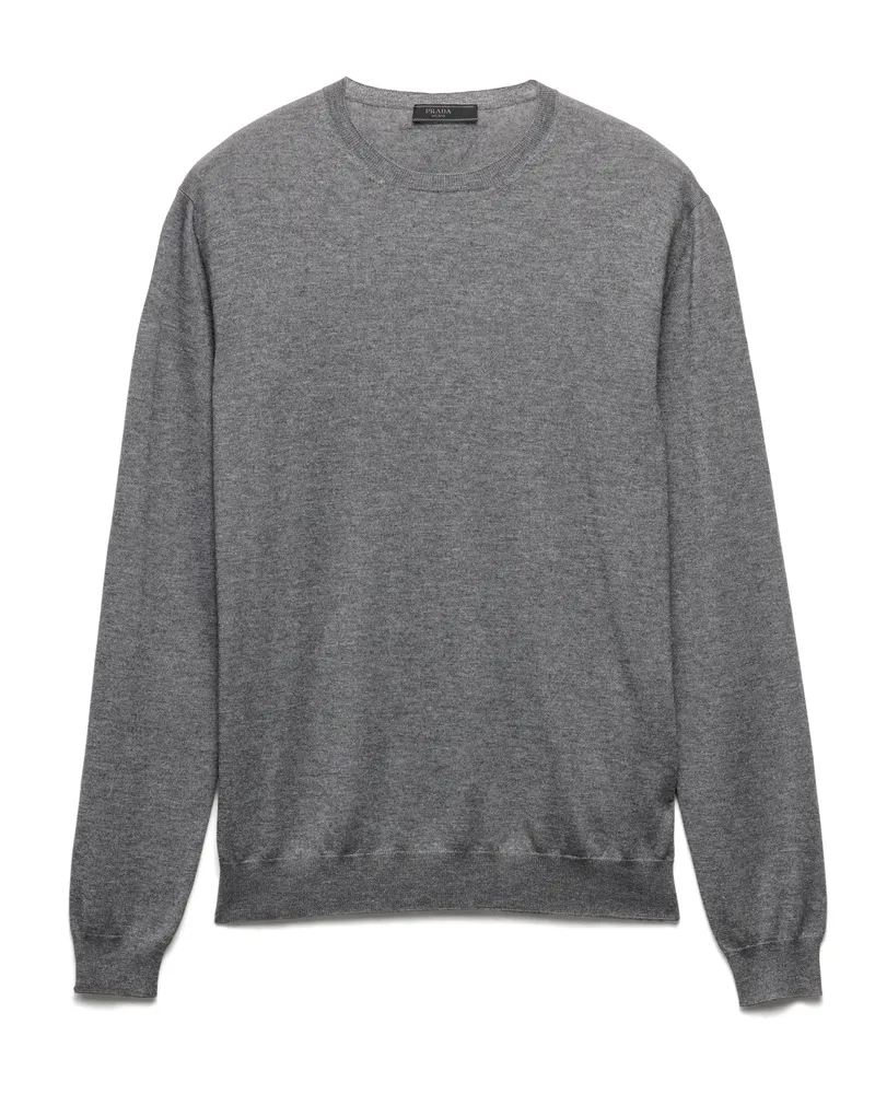 Prada Rundhalspullover Aus Kaschmir Und Seide, Herren, Schiefergrau, Größe Schiefergrau