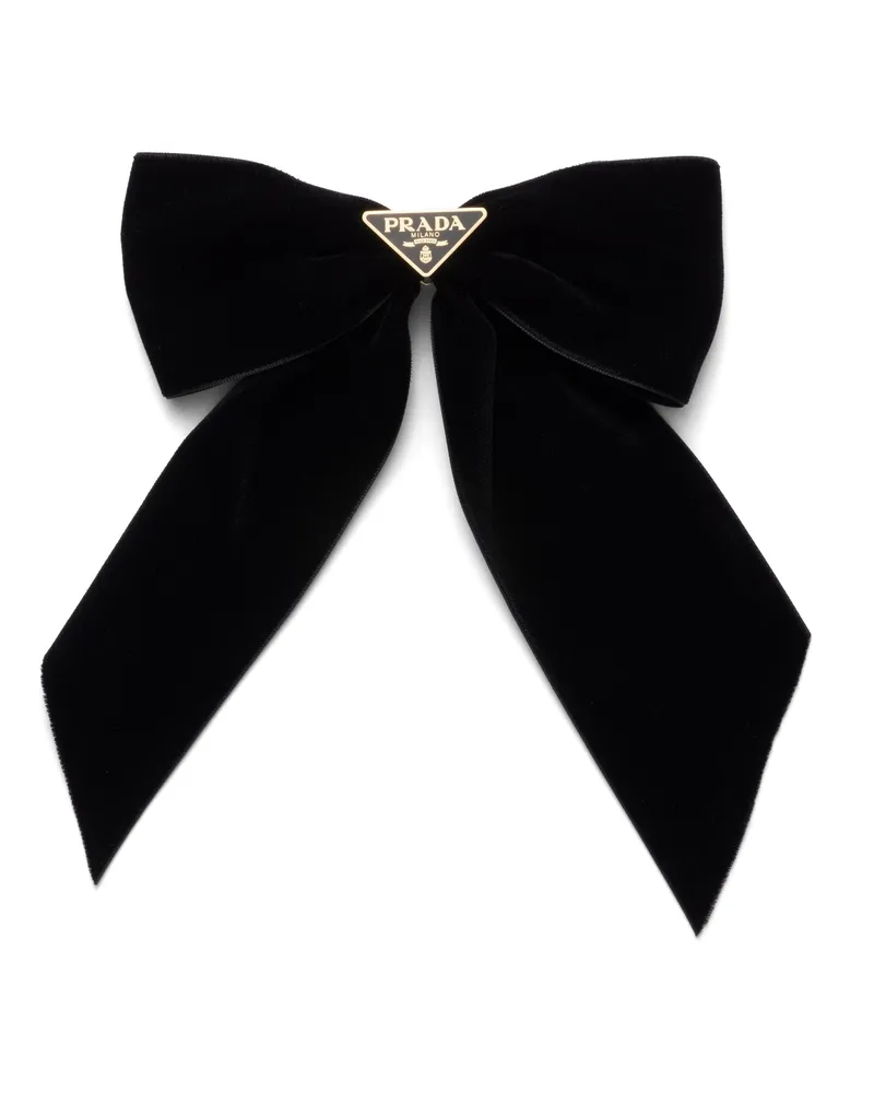Prada Haarspange Mit Schleife Aus Samt, Damen, Schwarz Schwarz