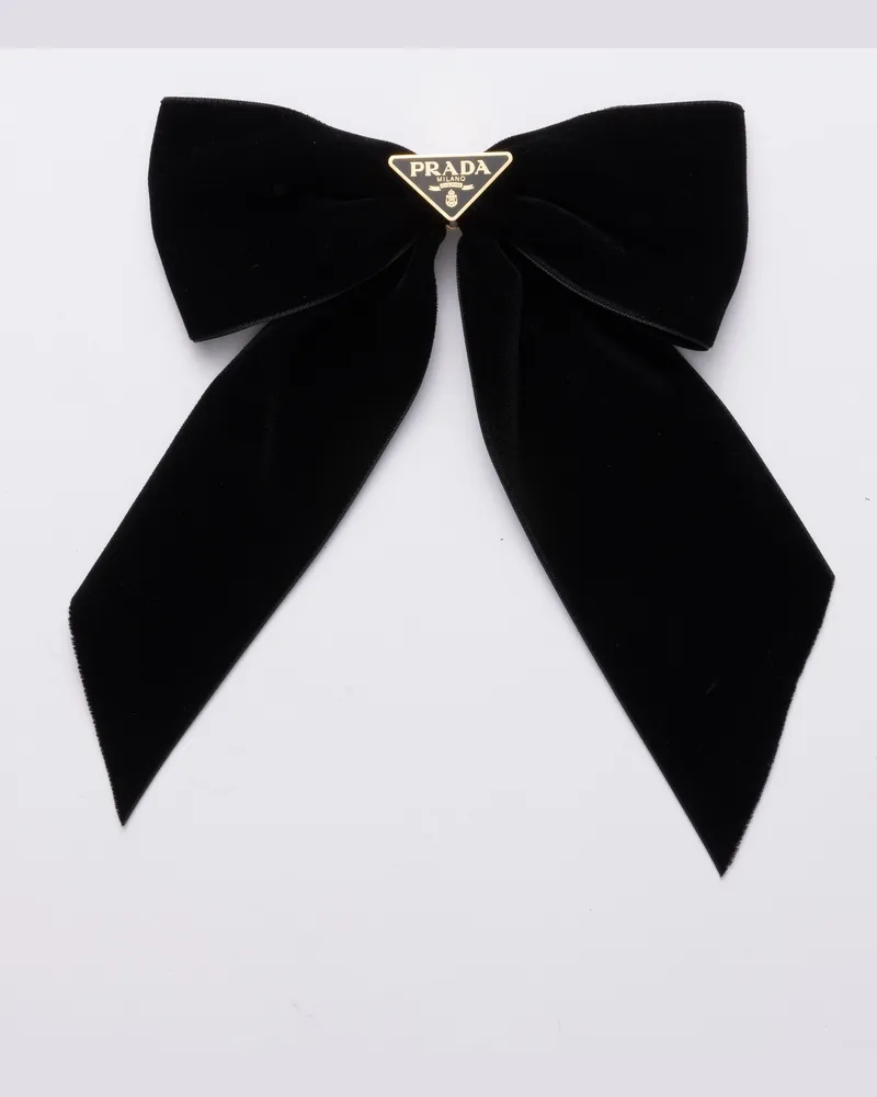 Prada Haarspange Mit Schleife Aus Samt, Damen, Schwarz Schwarz