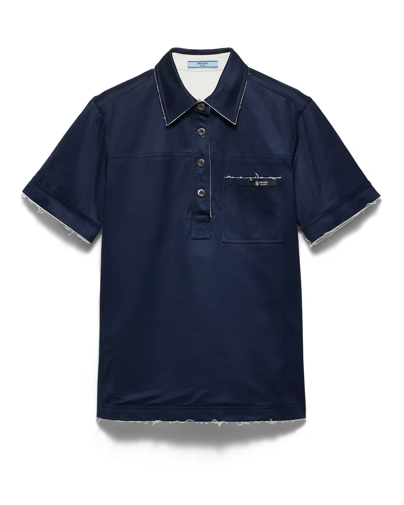 Prada Poloshirt Aus Lisle-baumwolle, Damen, Blau, Größe Blau