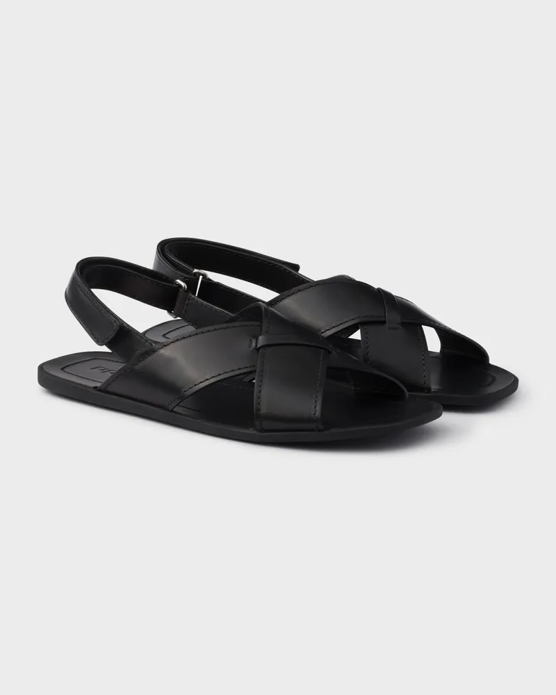 Prada Sandalen aus Decò-Leder mit gekreuztem Band Schwarz