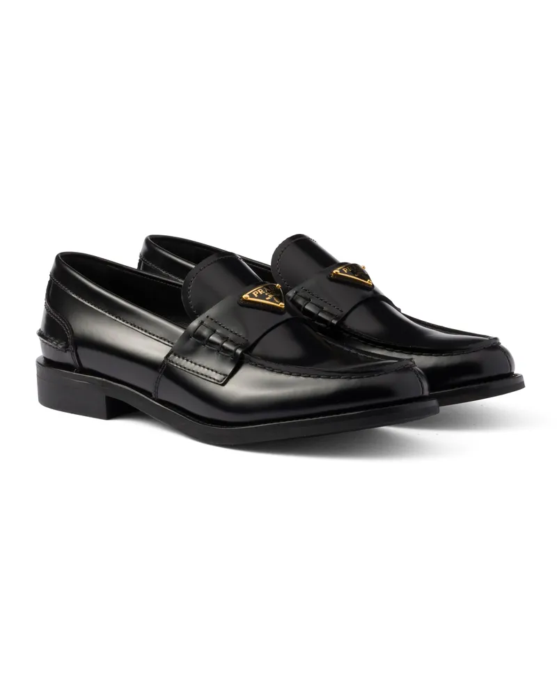 Prada Loafer Aus Gebürstetem Leder, Damen, Schwarz, Größe Schwarz