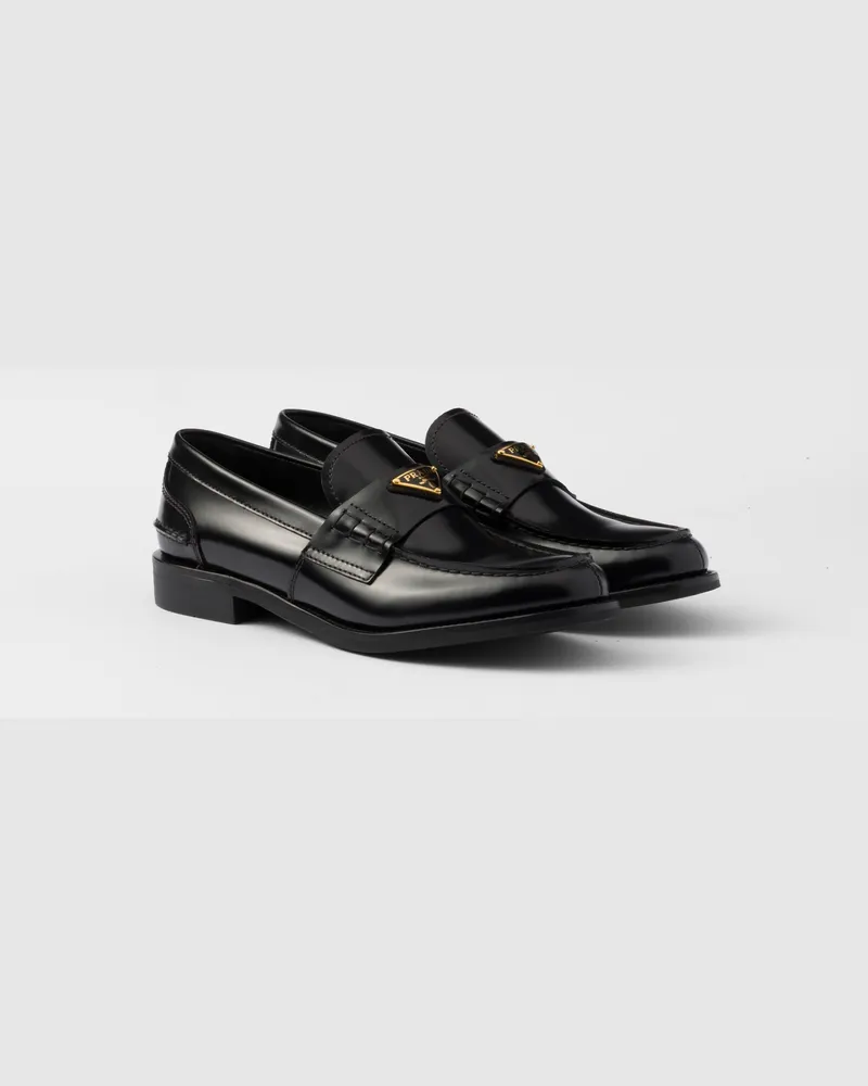 Prada Loafer aus gebürstetem Leder Schwarz