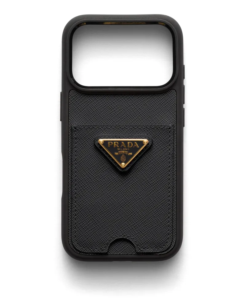 Prada Hülle Für Iphone 17 Pro Aus Saffiano-leder, Damen, Schwarz Schwarz