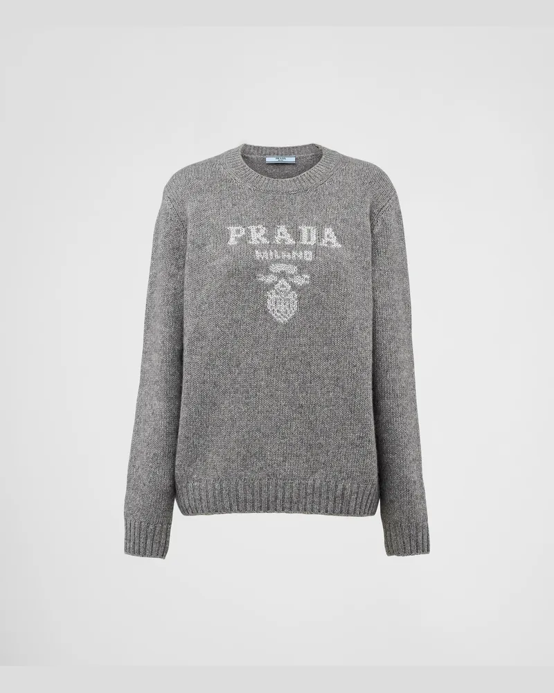 Prada Rundhalspullover aus Wolle, Kaschmir und Lamé Grau