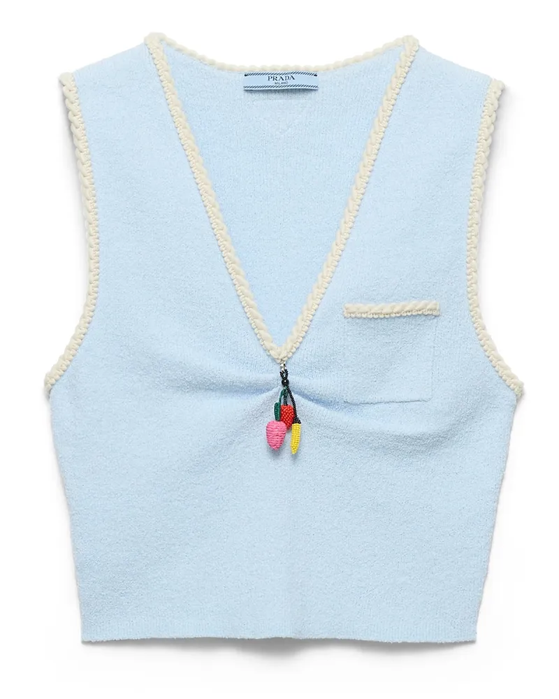 Prada Crop-top Aus Baumwoll-bouclé, Damen, Himmelblau, Größe Himmelblau